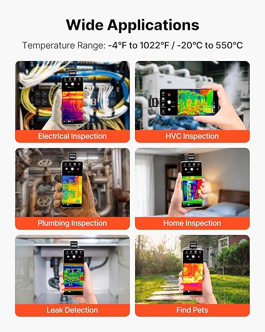 VEVOR 2025 Upgraded Thermal Camera for Android,Pro Thermal Imaging Camera with Macro Lens, Infrared Camera with 320 x 240 TISR Super Resolution, 15X Zoom, Thermal Imager for Phone (P2 Pro Android)