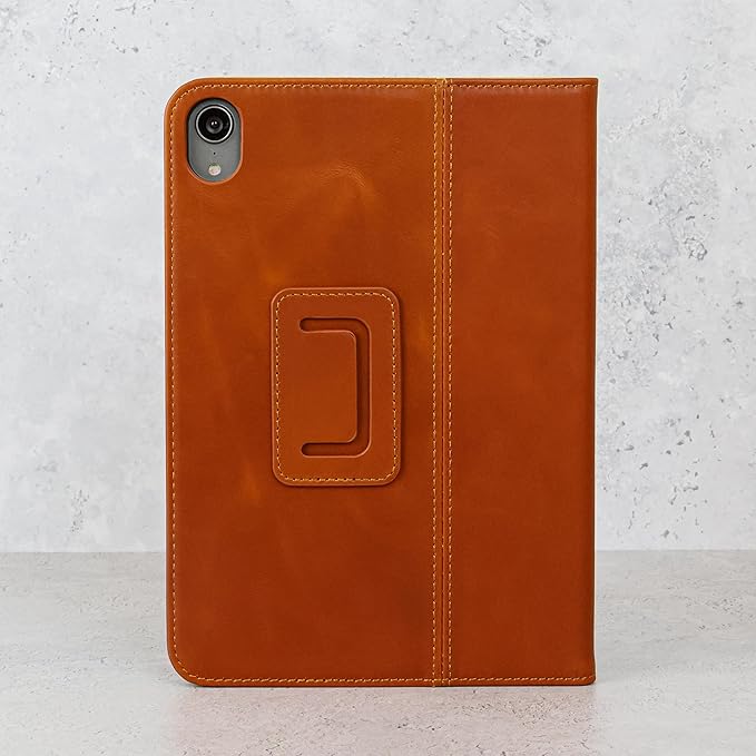 Casemade Real Leather Case Compatible with iPad mini 7 (A17 Pro) / 6th Gen (2021) - Full-Grain Leather Cover, Auto Sleep/Wake, Dual Stand Position (Tan)