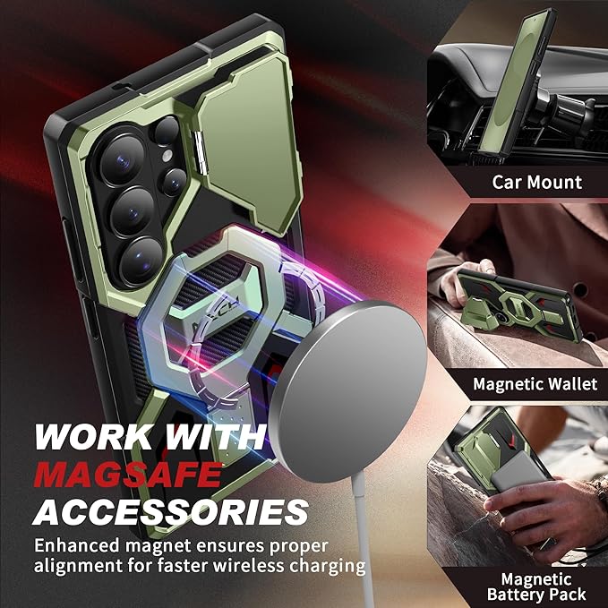 TONGATE for Samsung Galaxy S26 Ultra Case with Magnetic Stand, Compatible with MagSafe [Built-in Camera Cover & Ring Holder][Military-Grade Protection] Anti-Slip Rugged Phone Case for S26 Ultra, Green