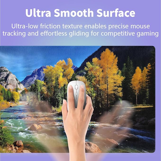 Large Gaming Mouse Pad (31.5" x 15.8") - Natural Landscape Mountains of Colorado with Forest and River Summer Foliage Idyllic, Extra XXL Office Decor, Premium Stitched Anti-Slip Office Desk Mat