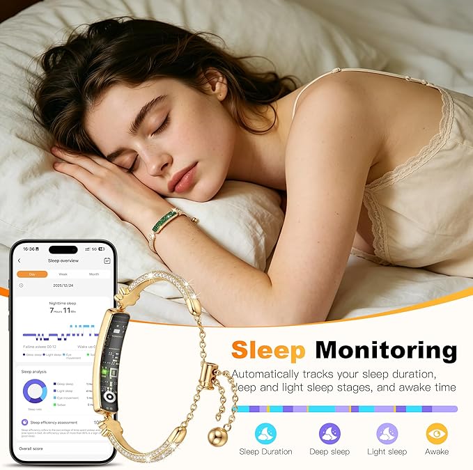 Smart Bracelet for Women, Stylish Jewelry Fitness Tracker with Heart Rate & Sleep Monitor, Waterproof Activity Tracker Watch with App for iOS & Android