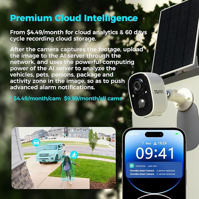 Vicohome 4CG6 Best 2K Solar Security Camera Wireless Outdoor System, No NVR Needed, Battery Powered, Easy to Setup, Motion Detection, Two Way Audio,Color Night Vision,SD Slot, 180 Days Exchange Policy