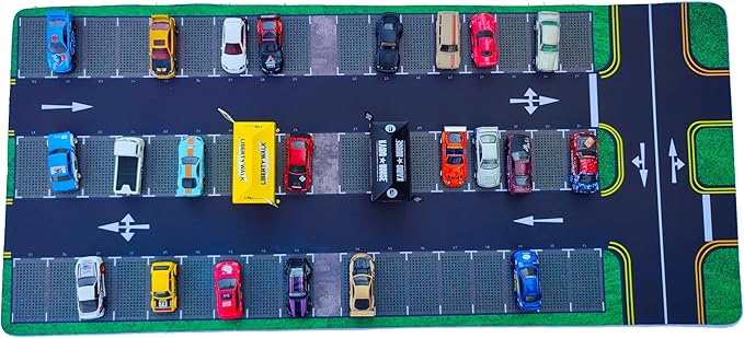 XXL 1/64 Scale Parking Lot Mouse Pad 90x40cm Non-Slip Rollable Desk Mat | Large Diorama Playmat for Hot Wheels, Matchbox, Mini GT, Tarmac, Inno64 and Diecast Car Collectors, Kids and Gamers