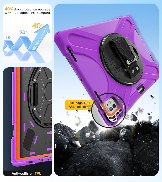 BRAECN for iPad Pro 13 inch Case M5 2025 & M4 2024 Heavy Duty Shockproof Protective with Pencil Holder Screen Protector 360°Rotating Stand Handle & Shoulder Strap Full Body Cover Kids Friendly
