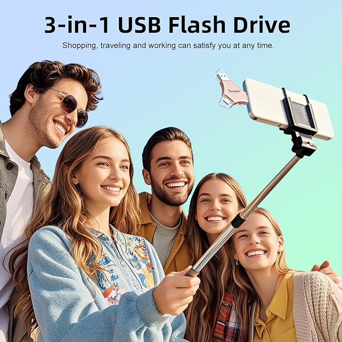 MFi Certified USB 3.0 Flash Drive 512GB for iPhone 3in1 External Memory Photo Keeper Storage Stick for Picture/Video/Data Saver/Backup High Speed Thumb/Jump/Hard Drives for iPad/Android/PC (Rose Pink)