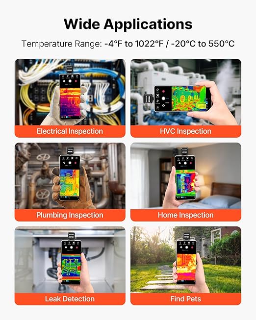 VEVOR 2025 Upgraded Thermal Imaging Camera for Android, 512 x 384 TISR Super Resolution, 25HZ Refresh Rate Infrared Thermal Imager for Smartphone Tablet, 256 x 192 IR Resolution,15 Color Palettes