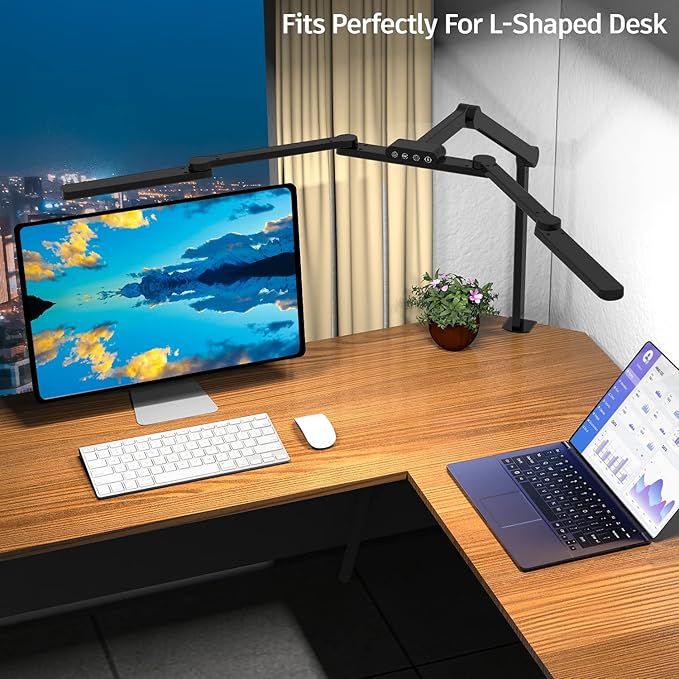 EPABINA Transformable LED Desk Lamp, 41.5" Large Architect Desk Lamp with Clamp, 3 Light Bars Desk Light for Home Office, 24W Auto Dimming Office Lighting Table Light for L Shaped Desk
