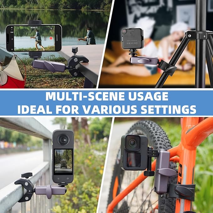 BRDRC Pocket 3 4 Camera Bike Mount Clamp Motorcycle Handle Holder Aluminum for Insta360 X5 X4 X3 Ace Pro Go 3S, for DJI Osmo Pocket 3 4 Mobile 8 7 Action 6 5 Pro 4, for GoPro Max Hero Mini Accessories