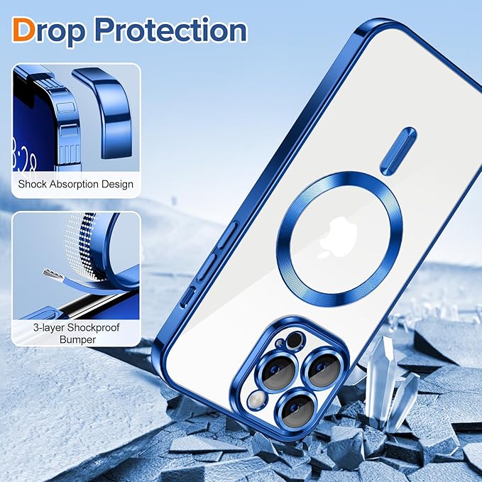Hython Magnetic Clear for iPhone 13 Pro Case with Camera Lens Protector [Compatible with MagSafe] Luxury Plating Edge Slim Soft TPU Cover Protective Phone Case for iPhone 13 Pro 6.1", Deep Blue