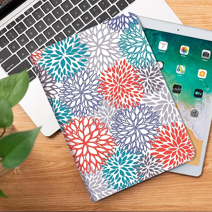 for iPad 6Th/5Th Generation Cases, for iPad Case 6Th/5Th Generation, for iPad Air/Air 2 Case 9.7 Inch Auto Wake/Sleep Multi-Angle Viewing Adjustable Stand, Green Red Flower Art