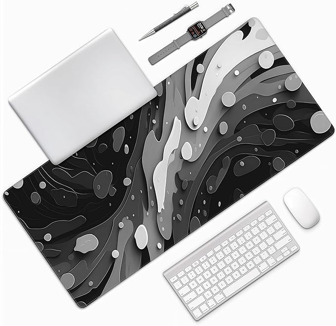 Oversized Desk Mat, Abstract Liquid Art Design, 35.4x15.7 Inches, Washable Mouse Pad, Stitched Edges, Non-Slip Rubber Base, Rectangular