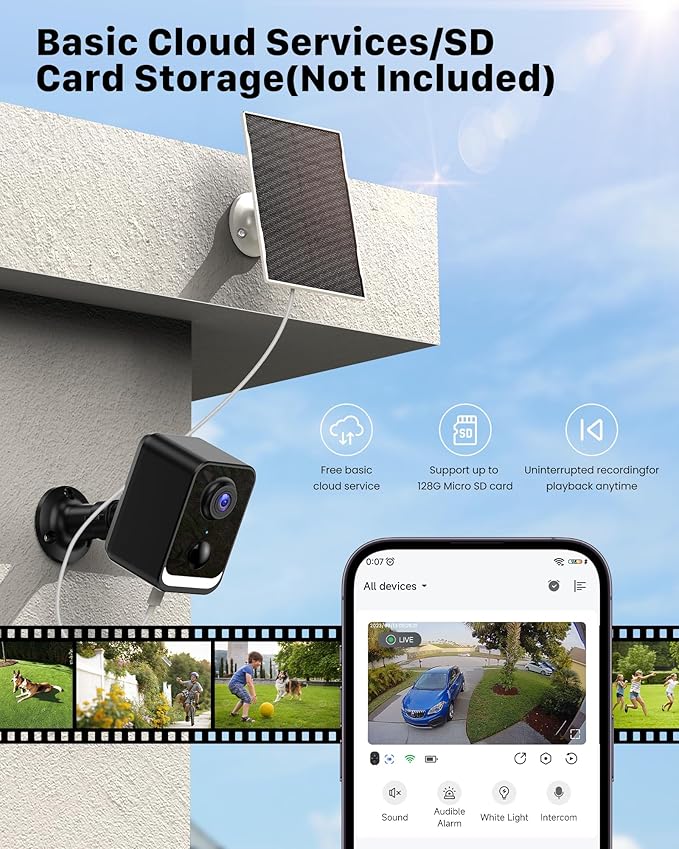 PEEIPM Security Cameras Wireless Outdoor: Solar Power Cameras for Home Security WiFi Battery Seguridad Camara System Kit Surveillance Monitor with Motion Sensor Flood Light Alarm & Color Night Vision