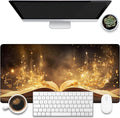 Desk Pad, Golden Magic Book Desk Mat, Fantasy Books Large Gaming Mouse Pad, 31.5"x15.7" Extended Big Computer Keyboard Mouse Pad with Non-Slip Base and Stitched Edge