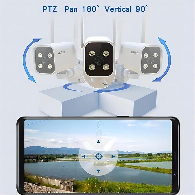 EVERSECU 2K WiFi PTZ Bullet Camera, Outdoor/Indoor, Pan/tilt, 2-Way Audio, Night Vision, Motion Detection Auto Tracking, Waterproof, Remote Access, RTSP Stream, Compatible with Alexa(4pack)