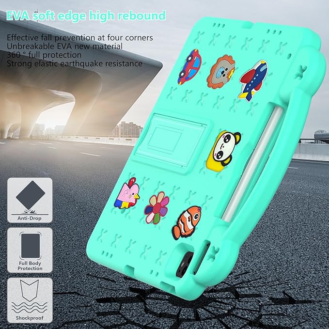 AKABEILA Compatible with Huawei MediaPad M3 Lite S 8.0/Samsung Tab A 8.0 2019 T290/T295/Tab A7 Lite 8.7 T220/T225 2021 Tablet Case, Kids Case with Shoulder Strap & Stand Handle Mint Green