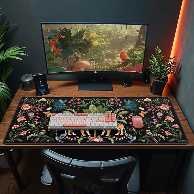 Mouse Pad Desk Mat Desk Pad, Black 35.4 x 15.7 Large Desk Pad Mat for Keyboard and Mouse, Smooth Lycra Gaming Mouse Pad, Stitched Edges, Non-Slip Rubber Base Desk Protector