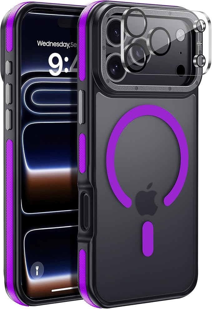 for iPhone 17 Pro Max case with Camera Lens Protector [10Ft Military-Grade Protection] Compatible with fit MagSafe Shockproof Cover Phone case for iPhone 17 Pro max 6.9 inch, Purple Bumper