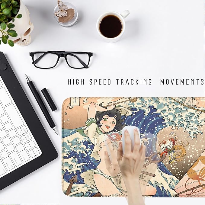 Anime Girl Japanese Large Extended Gaming Mouse Pad Desk Mat Office Desk Accessory for Keyboard and Mouse