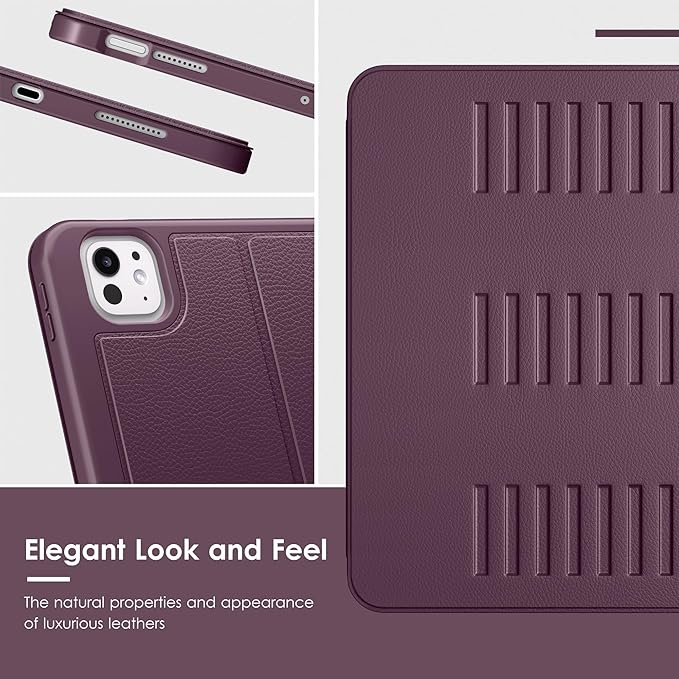 VIKESI Case for iPad Pro 11 inch (M5/M4) 2025/2024,Multiple Angles Stand Cover,Soft Back,Pencil Holder,and Auto Sleep/Wake,Dark Purple