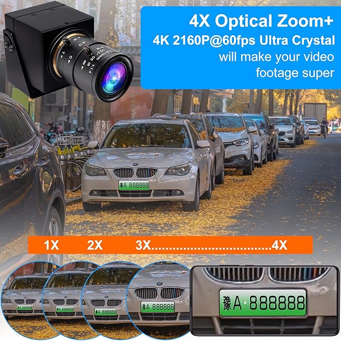 4K USB3.0 HDMI Camera 4K 60fps 2.8-12mm Zoom Webcam for Computer Mini Lightburn Camera for Laser Engraver H.264 Telescope USB Security Industrial PC Webcamera for Raspberry Pi Jetson Nano