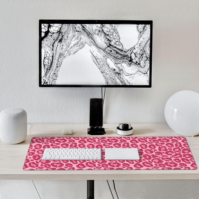 Pink Leopard Print Mouse Pads XXL Extended Mousepad with Stitched Edges Non-Slip Rubber Base Computer Keyboard Pad Desk Mat for Home Office Desk Decor, 35.4" X 15.7"