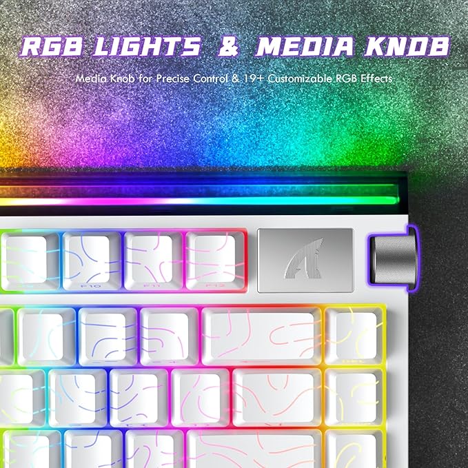 ATTACK SHARK R85HE Wired 75% Hall Effect Rapid Trigger Mechanical RGB Gaming Keyboard with 8K Polling,0.05mm RT Accuracy,0.08MS Latency,Magnetic Switch,5Layer Sound Damped,Driver for PC(White Contour)