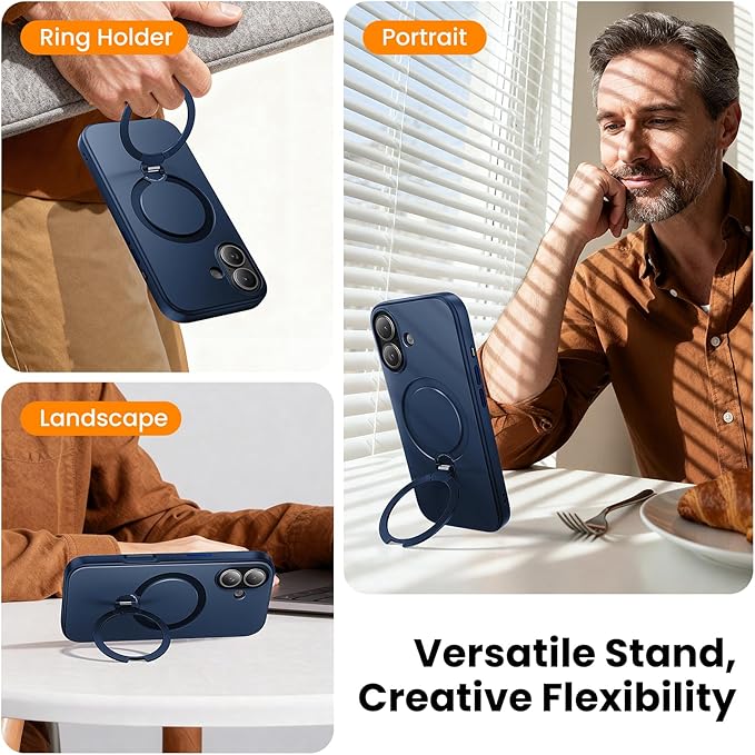 360°Ring Stand for iPhone 17 Case, Compatible with MagSafe, Military-Grade Protective,Anti-Yellowing, Scratch-Resistant Back Cover Phone Case for iPhone 17 6.3", Blue