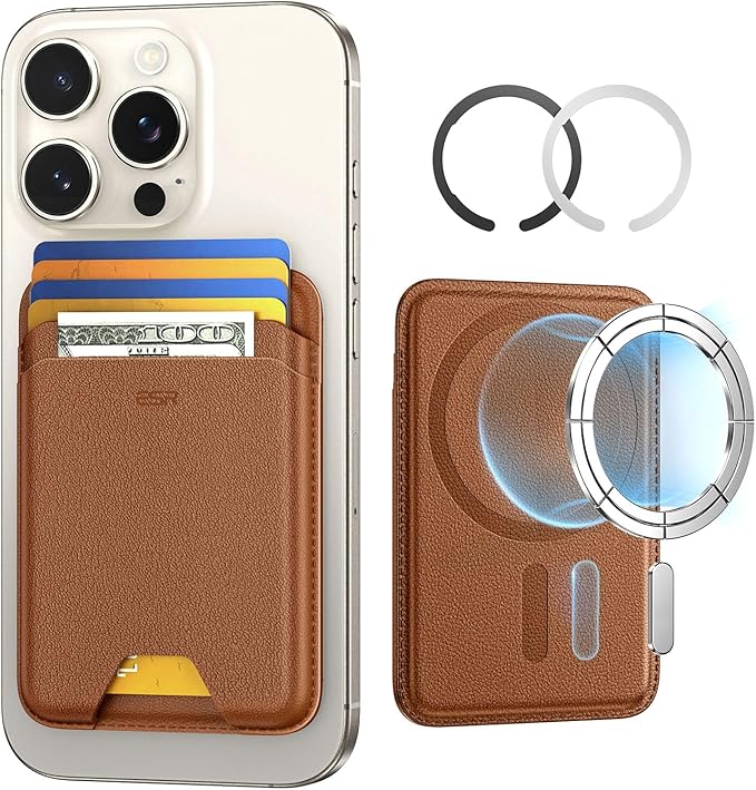 ESR for MagSafe Wallet, 5 Card Holder with RFID Blocking, MagSafe Sticker Included, Slim Magnetic Wallet for iPhone 17e/17/16/15/14/13/12 Series and Selected Samsung Devices, Not for 13/12 Mini, Brown