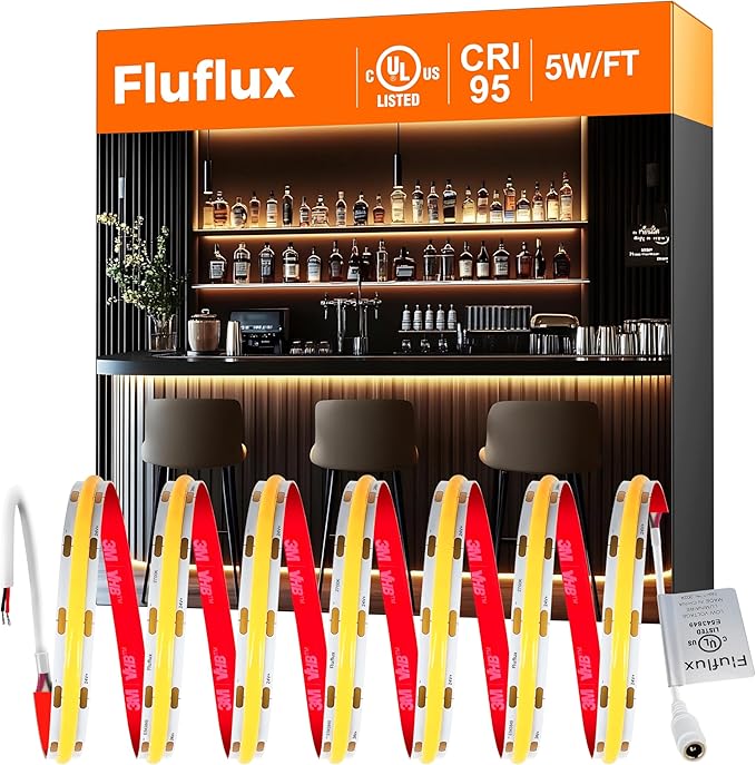 2700K COB LED Strip Lights, 24Volt Premium Flexible Tape Light with Strong 3M VHB Adhesive, CRI 95, UL Listed, Cuttable, Dimmable, 5W/FT for Bedroom, Kitchen, Cabinet (NO Power Supply)
