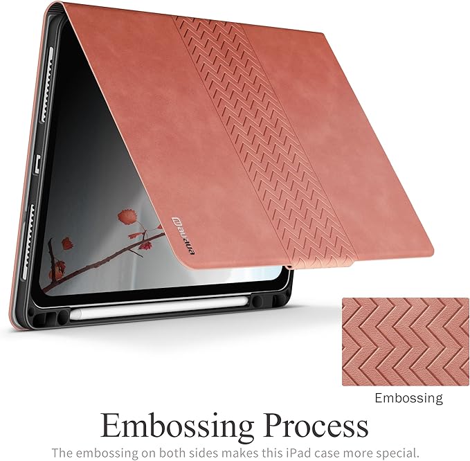 auaua Case for iPad Pro 12.9 6th/5th/4th/3rd Generation 2022/2021/2020/2018, Slim Durable Leather Stand Cover with Pencil Holder, Auto Sleep/Wake (Pink)