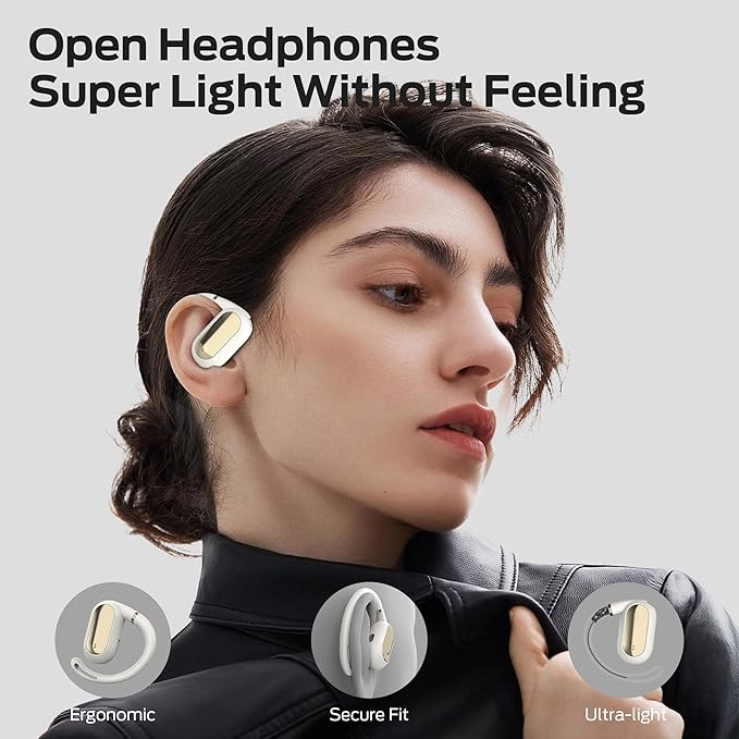 Oraolo Open Ear AC322 Wireless Earbuds, Bluetooth 5.4 Headphone, 36H Playtime, IPX5 Waterproof, Open-Ear Design with Adjustable Ear Hooks, Secure Fit for Running & Workout, Clear Calls White