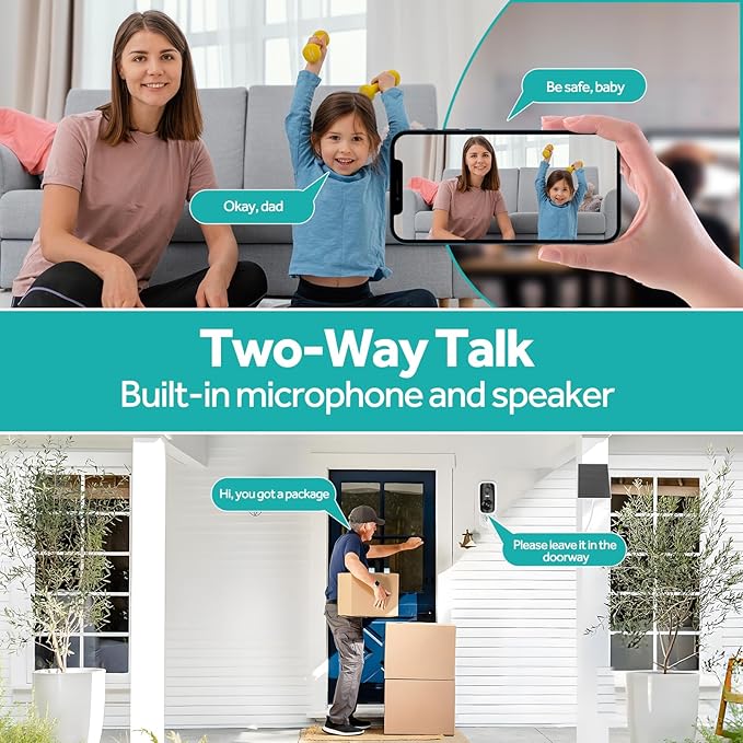 Noonkey 2 Pack Solar Security Camera Outdoor Wireless, 4MP HD Full Color Night Vision, 2.4/5GHz WiFi Home Security Camera with AI Motion Detection & Siren, 2-Way Audio, Alexa, No Wiring, Weatherproof