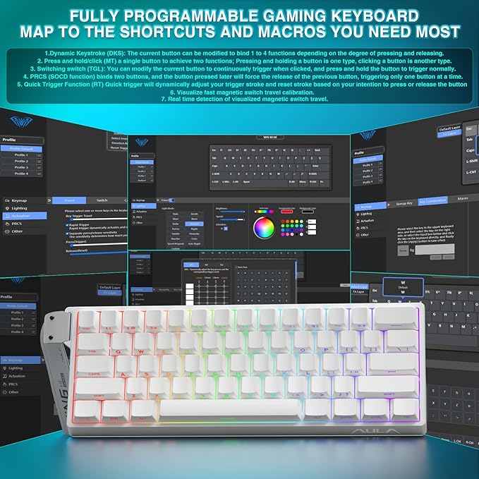 Aula WIN60 HE - 60% Mechanical Gaming Keyboard Wired, Hall Effect Magnetic Switch Hot Swappable, Adjustable Actuation RT Mode, 8000 Hz Polling Rate, RGB Keyboard 60 Percent Compact Design for PC