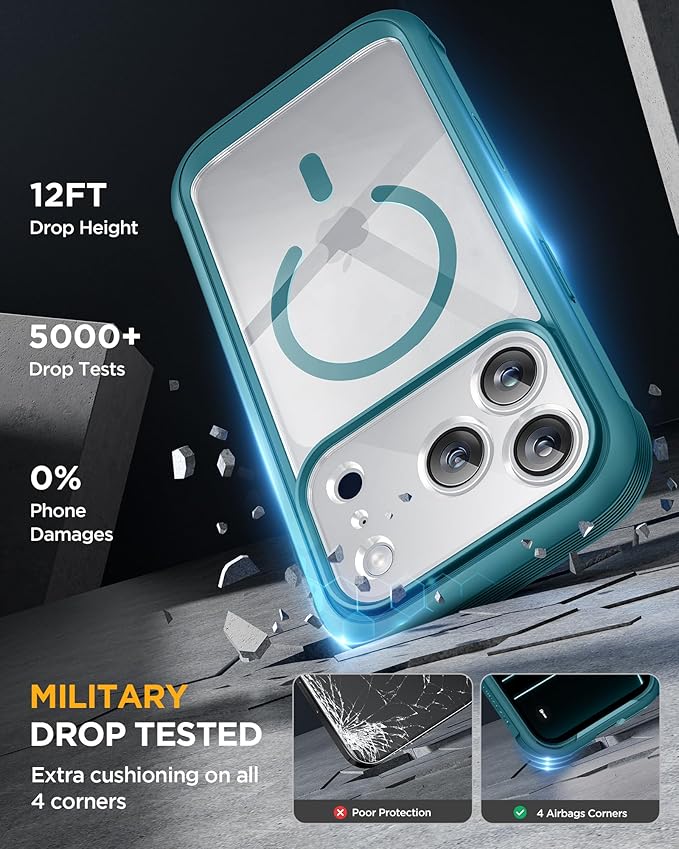 Miracase Magnetic for iPhone 17 Pro Case 6.3" [Compatible with MagSafe] Full-Body Phone Case with Built-in Glass Screen Protector & Camera Control,Drop Proof iPhone 17 Pro Cover, Green