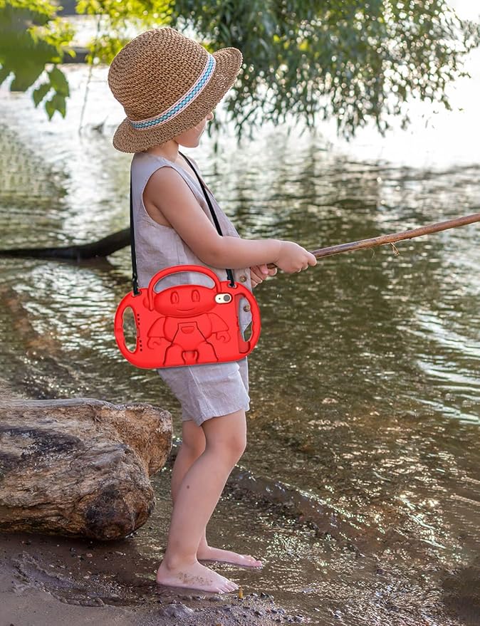 Kids Case for iPad mini 7 (A17 Pro) 2024/ Mini 6 2021, iPad mini 7th/6th Generation Case with Shoulder Strap - Durable Shockproof with Handle Stand Protective Cover for iPad 8.3 Inch, Red