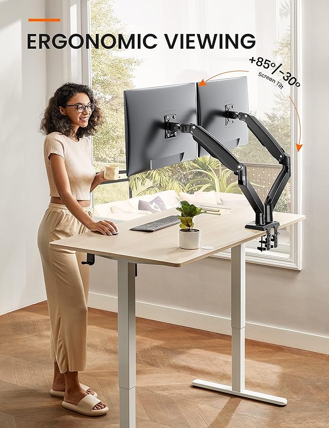 ErGear Dual Monitor Desk Mount up to 40 inches Screens, Max 26.4lbs Capacity Each, Heavy Duty Ultrawide Monitor Arm with USB Ports, Height Adjustable Monitor Stand, VESA 75x75mm or 100x100mm, Black