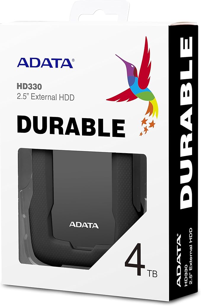 ADATA HD330 4TB USB 3.1 Shock-Resistant Extra Slim External Hard Drive Black (AHD330-4TU31-CBK)