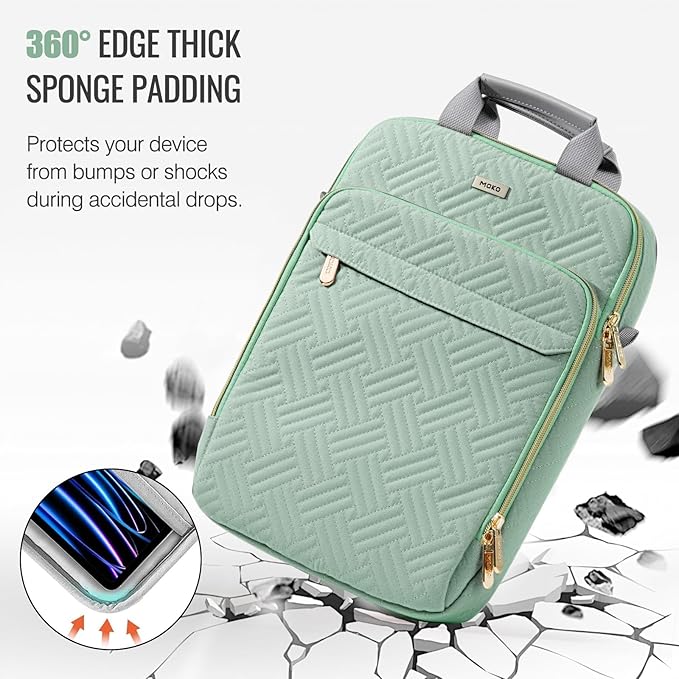 MoKo 13-14 in Puffer Laptop Sleeve Bag for 13-inch New Mac Air M5/Neo A18 Pro, 14-inch Mac Pro M5/M4/M3/M2/M1, 13.8“ Surface, Puffy Laptop Carrying Case with Handle & Shoulder Strap, Light Green