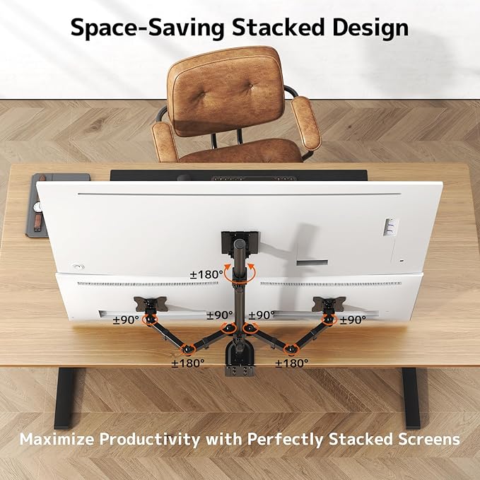 PUTORSEN Triple Monitor Mount for Up to 49" Ultrawide and 32" Monitors per Side Arm, Extra Tall 3 Monitor Desk Mount Holds up to 44 lbs, VESA 75/100 mm