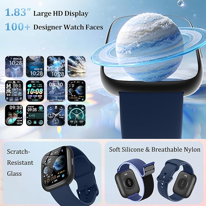Smart Watch for Women Men, 2026 Upgrade Smartwatch [2 Bands, 44mm case], 1.83" Fitness Tracker Watch Alexa Built-in, Make/Answer Call, HR Sleep Stress Monitor, IP68 Waterproof Step Counter Watch