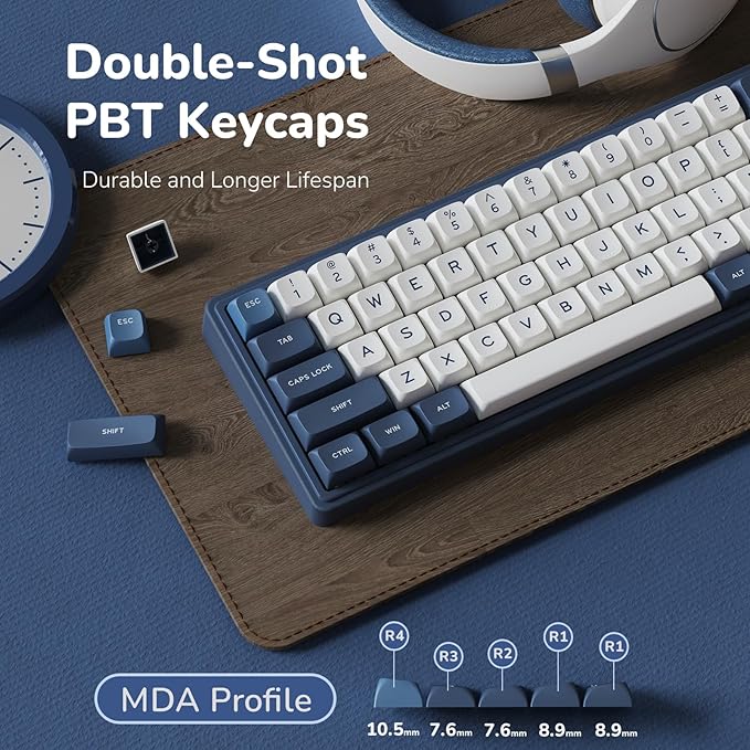 RK ROYAL KLUDGE R65 Wired Gaming Keyboard with Volume Knob, 60% Percent RGB Backlit Mechanical Keyboard Gasket Mount with PBT Keycaps, MDA Profile, QMK/VIA, 66 Keys Hot Swappable Cream Switch, Blue