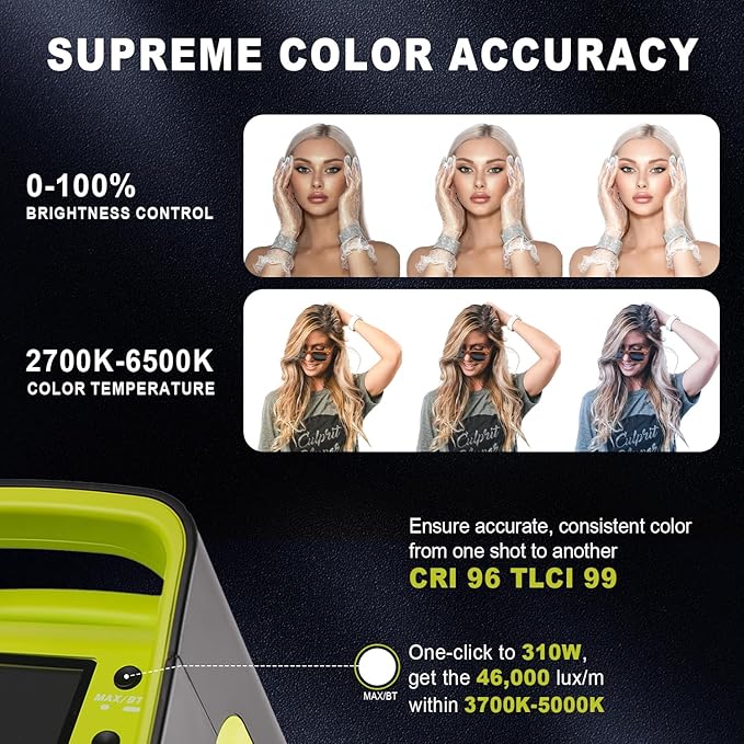 200W/310W Max COB LED Light, 2700K-6500K Bi-Color, 46,000 Lux@1m. Outperforms Neewer RGB with CRI96+/TLCI99+ & Smart App Control. Perfect for pro Photography/Video.