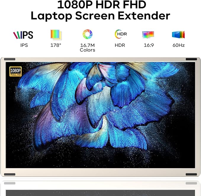 Laptop Screen Extender, 15.6'' 1080P FHD Laptop Monitor Extender with 235°Rotation Detachable Dual Monitor, Plug & Play, Triple Screen for 13"-17.3" Laptops Compatible with Mac/Wins/Android/Dex