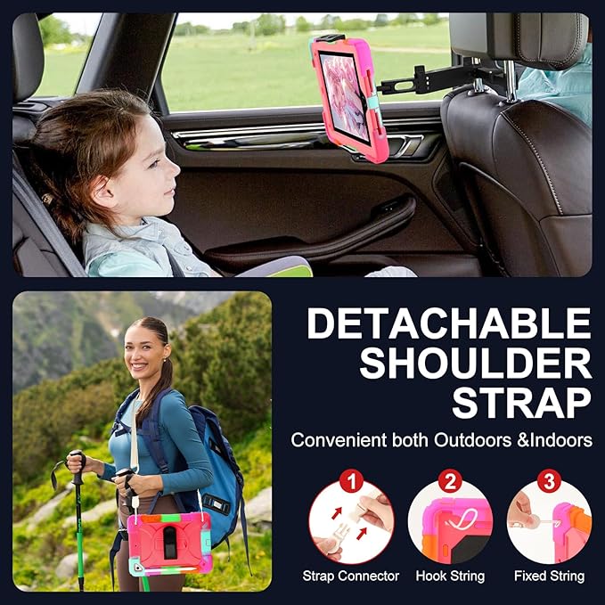 for iPad 6th Generation/iPad 5th Gen/iPad Air 2/iPad Pro 9.7" Case with Cute Key Chain, Rugged Protective Case with Rotating Stand & Shoulder Hand Strap for iPad 6th/5th/ Air 2 (Rainbow Rose)