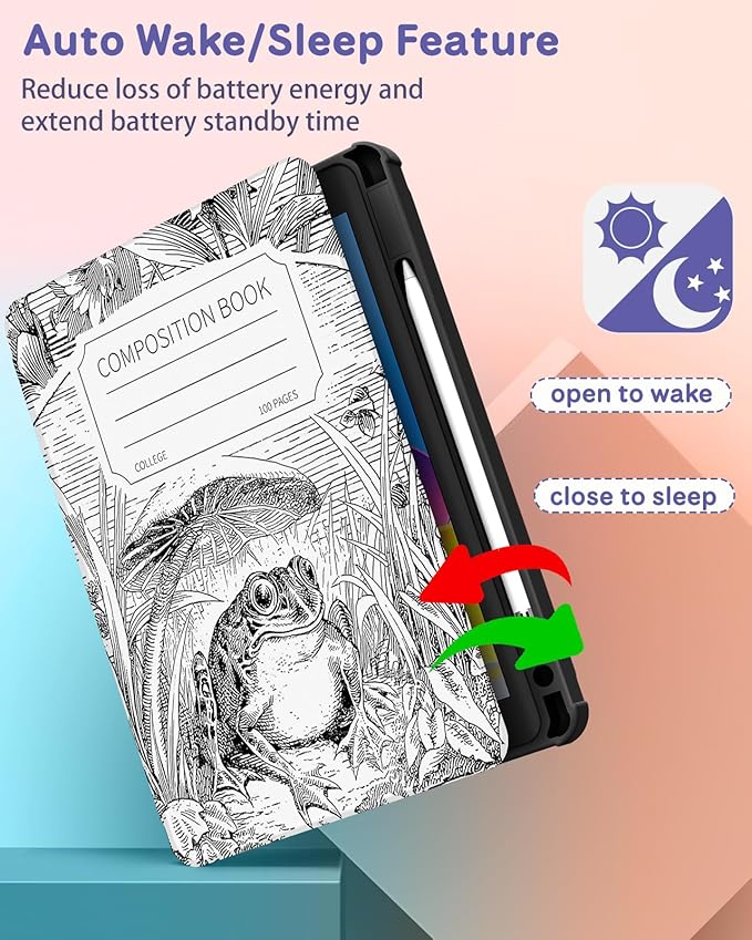 Uppuppy for iPad Air 11 inch Case, Air 5th/4th Generation 10.9, Pro 11'' Case Women Girls for Apple Pencil Holder Cute Frog Rotating Folio Cover for iPad Air 11 2024 (M2), 10.9 2022 2020, Pro 11