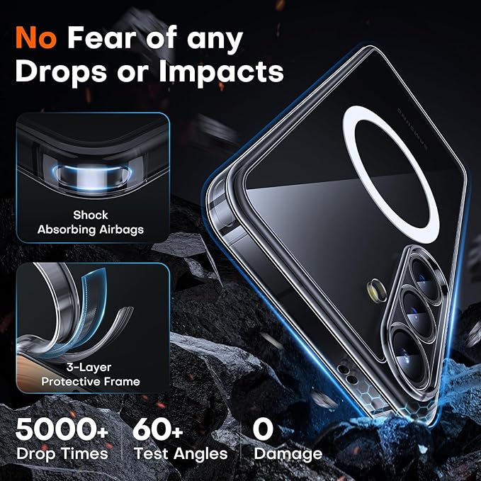 TOCOL Magnetic for Samsung Galaxy S25 Case, Upgraded Full Camera Protection, Compatible with Magsafe, Drop Protection Slime Clear Cover for Samsung Galaxy S25 6.2-Inch (Clear)