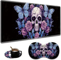 Extended Non-Slip Mouse Pad + Mouse Wrist Rest + Lace-Shaped Coaster Set, Ergonomic Design, Suitable for Desk and Home Gaming Table Mat, Skull Butterfly Roses