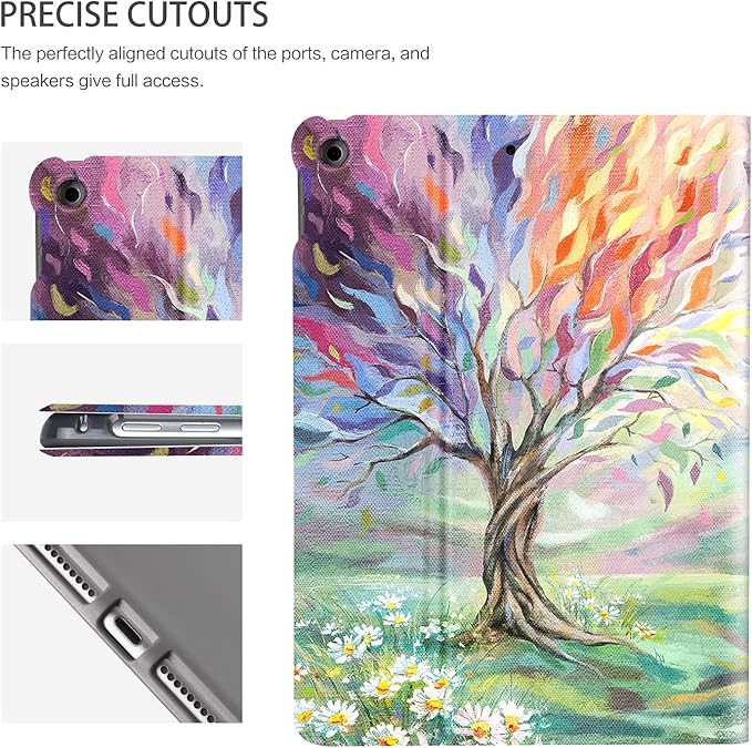 for iPad 9th Generation Case, iPad 8th Generation case, ipad 7th Generation case, for iPad Cases 9th Generation 10.2 inch Multi-Angle View with Adjustable Stand Auto Wake Sleep, Oil Painting Tree