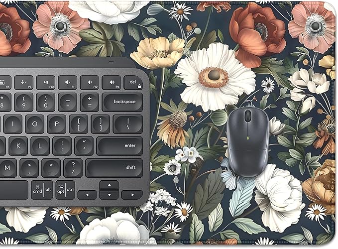 Colorful Flowers Desk Pad Mouse Pad,Daisy Floral Mouse Mat with Stitched Edges,Non-Slip Rubber Base Mousepad for Office PC Keyboard Laptop and Home Work Desk Mat(27.5X11.8 in)