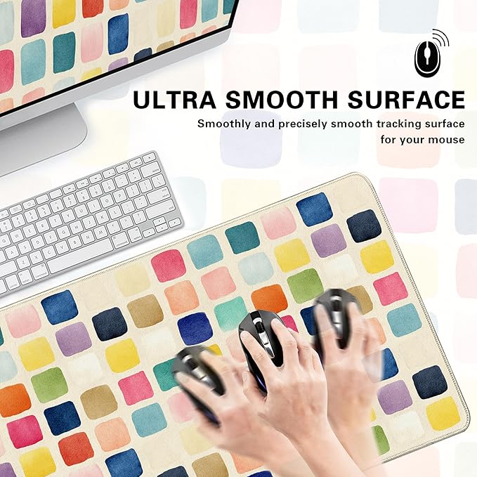 Desk Cover Mat, XXL Large Mouse Pad, Computer Laptop Cute Mat Desk Decor for Office Game Home 31.5 X 15.7 Inch (Colorful Checkered)